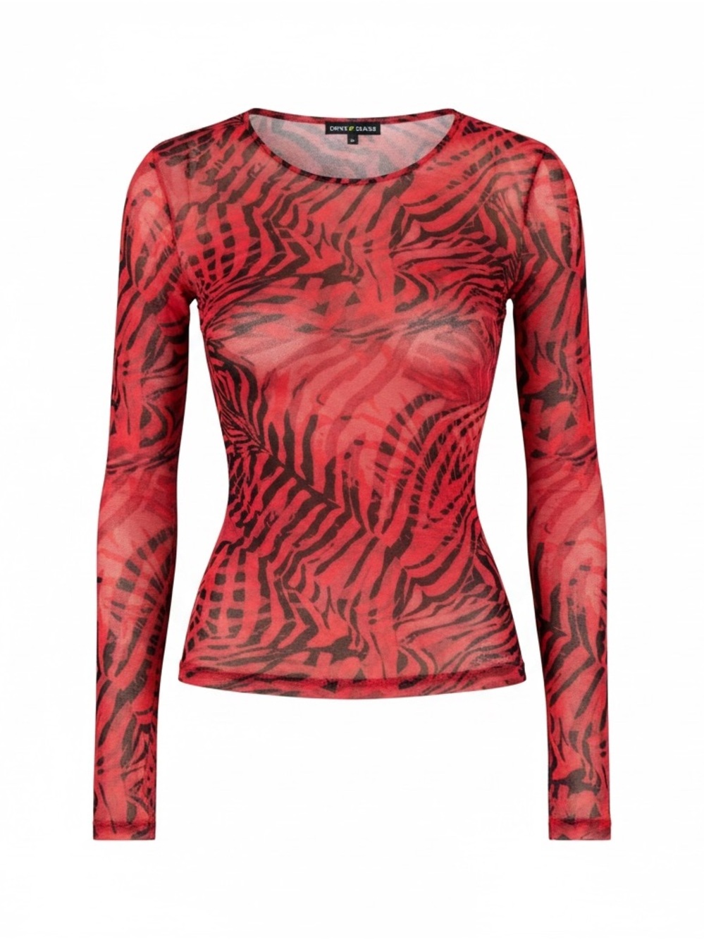 DKNY Jeans Y2K red black semi-sheer long-sleeve mesh top animal/abstract size S